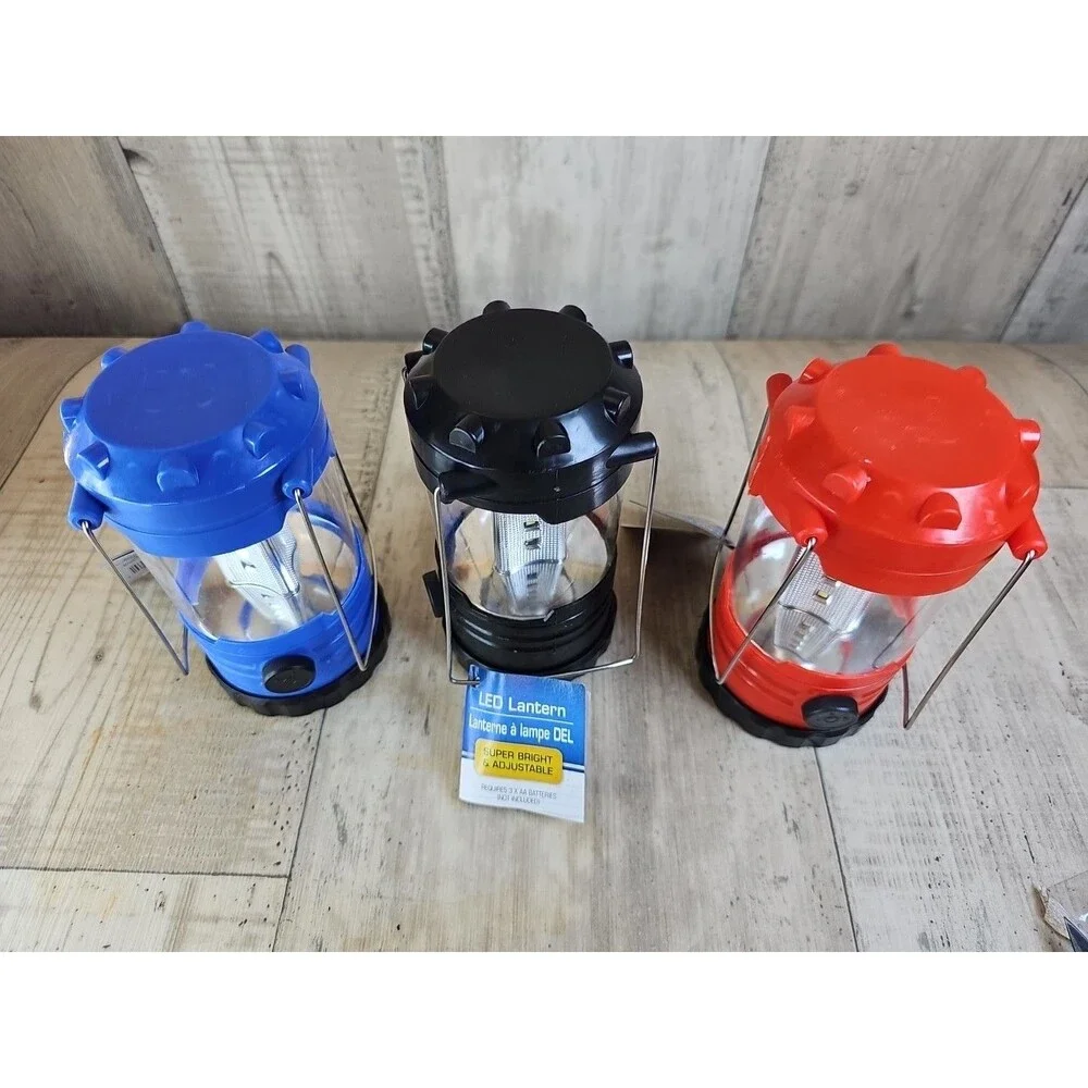 Lot of 3 Camping - Utility LED Lanterns AA Battery Powered, Red Blue Black New
